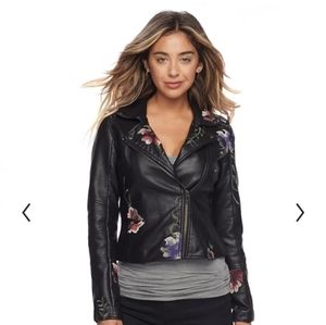 Candie's Floral Faux Leather Moto Jacket